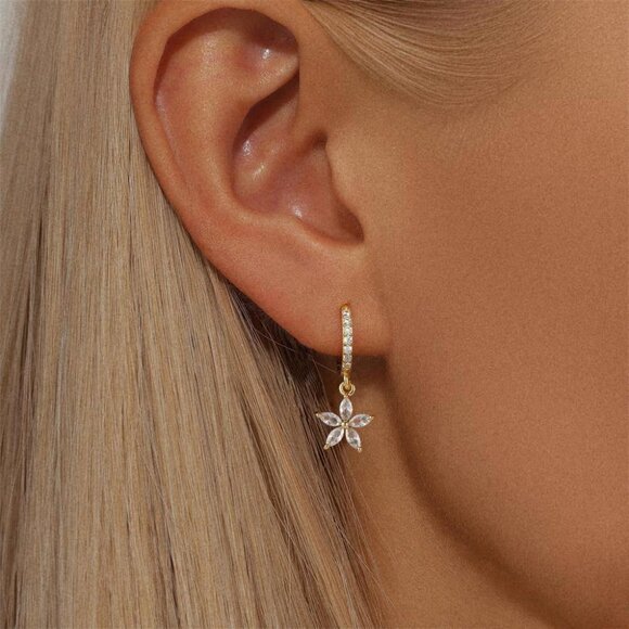 14K Gold Plated Trendy Hoop Huggie Dainty Drop Dangle-E836 Earrings for Women - Picture 3 of 7